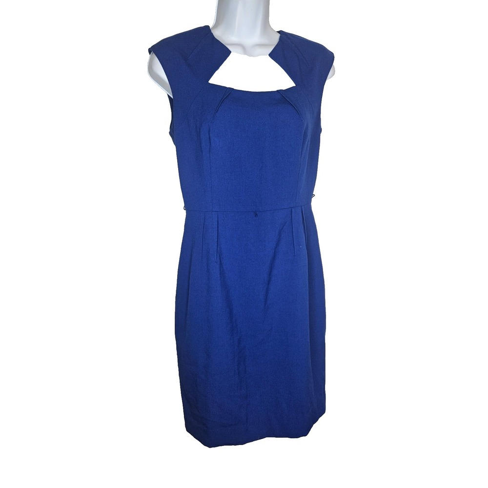 Calvin Klein Sheath Dress 4 Cobalt Blue Zip Front Work Office Minimalist